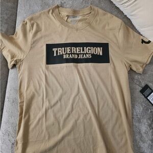 True Religion Tan Short Sleeve Tee with Black Logo